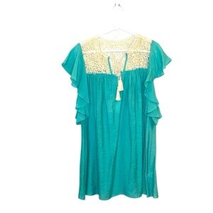 Umgee Women’s Boho Teal Dress with Lace Detail NWT Size Small